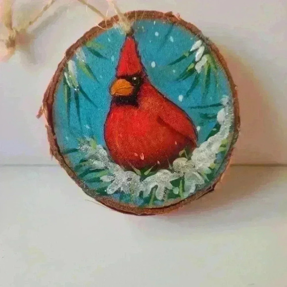 🎄 wood  🪵 round cardinalnl ornament - Picture 3 of 3